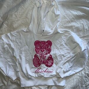 Moschino White Hoodie with Pink Teddy Motif